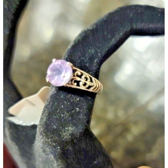 Round Amethyst, gemstone Art Deco design Sterling Silver 925 Ring Filigree sz 5 - Picture 2 of 14